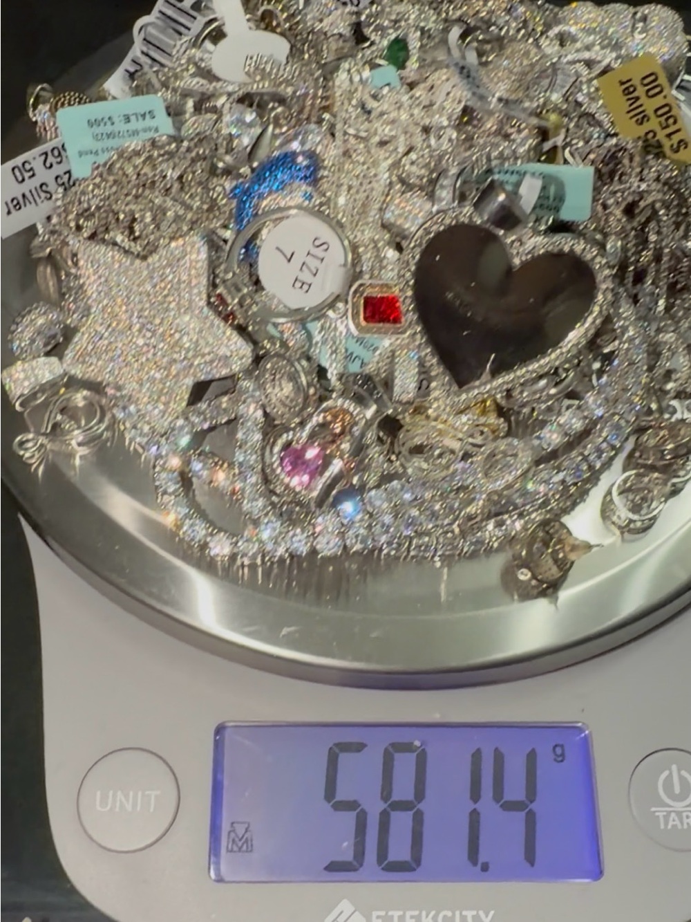 Silver Heart and Crystal Charm Bracelet - Silver
